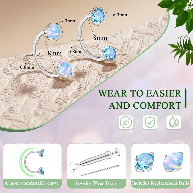 AMASIS Opal Nose Ring Studs Horseshoe Nose Rings Hoops Stud 316L Stainless Steel Nose Rings Round CZ Square Screw L Shaped Nose Stud Hypoallergenic Nostril Piercing Jewelry for Women Men - Image 2